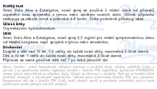 Sinex Vicks Aloe a Eukalyptus nosní sprej 15ml