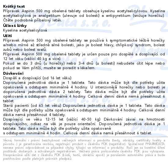 Aspirin 500mg 80 obalených tablet