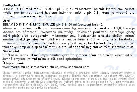 SEBAMED Intimní mycí emulze pH3.8 50ml cest.baleni