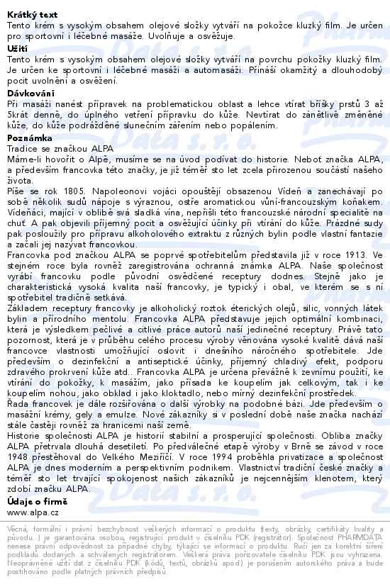 Alpa masážní krém univerzální 250ml