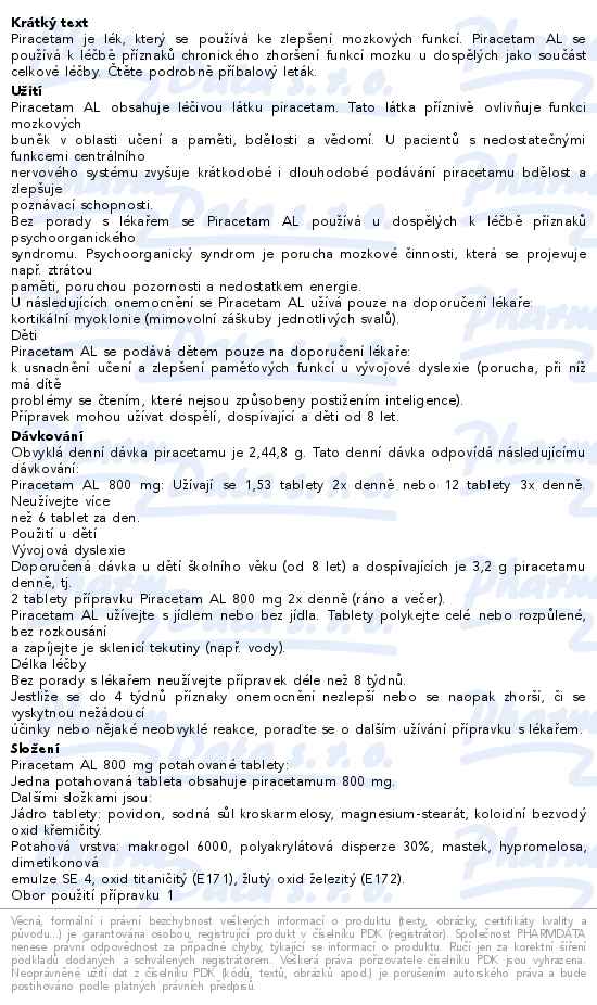 Piracetam AL 800mg 60 potahovaných tablet