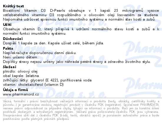 Bioaktivní Vitamin D3 D-Pearls 25mcg 80 kapslí