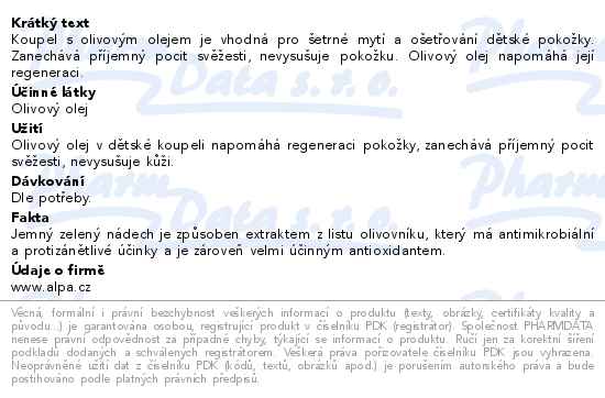 Batole dětská koupel s olivovým olejem 200 ml