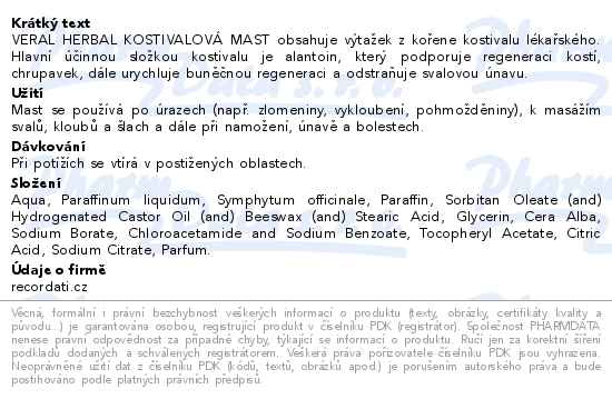 Herbacos Veral HERBAL kostivalová mast 100ml