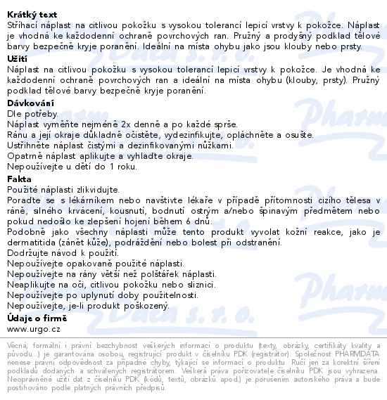 URGO SENSITIVE Citlivá pokožka náplast 1mx6cm