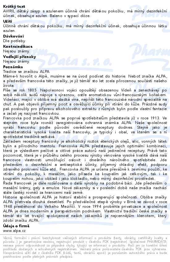 AVIRIL dětský zásyp s azulenem sypačka 100 g