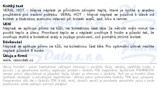 Herbacos VERAL HOT hřejivá náplast 2ks