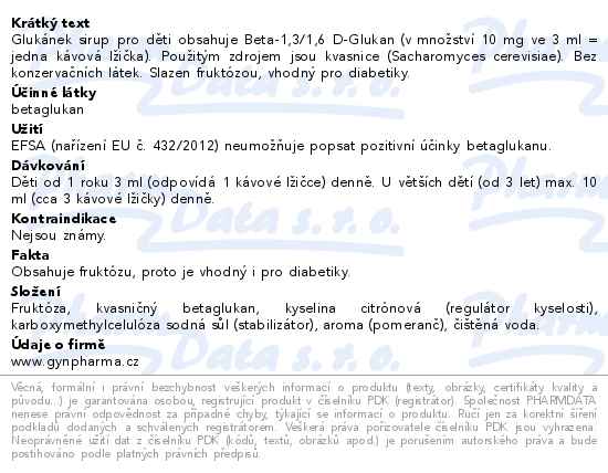 Apotex Glukánek sirup pro dìti 150ml